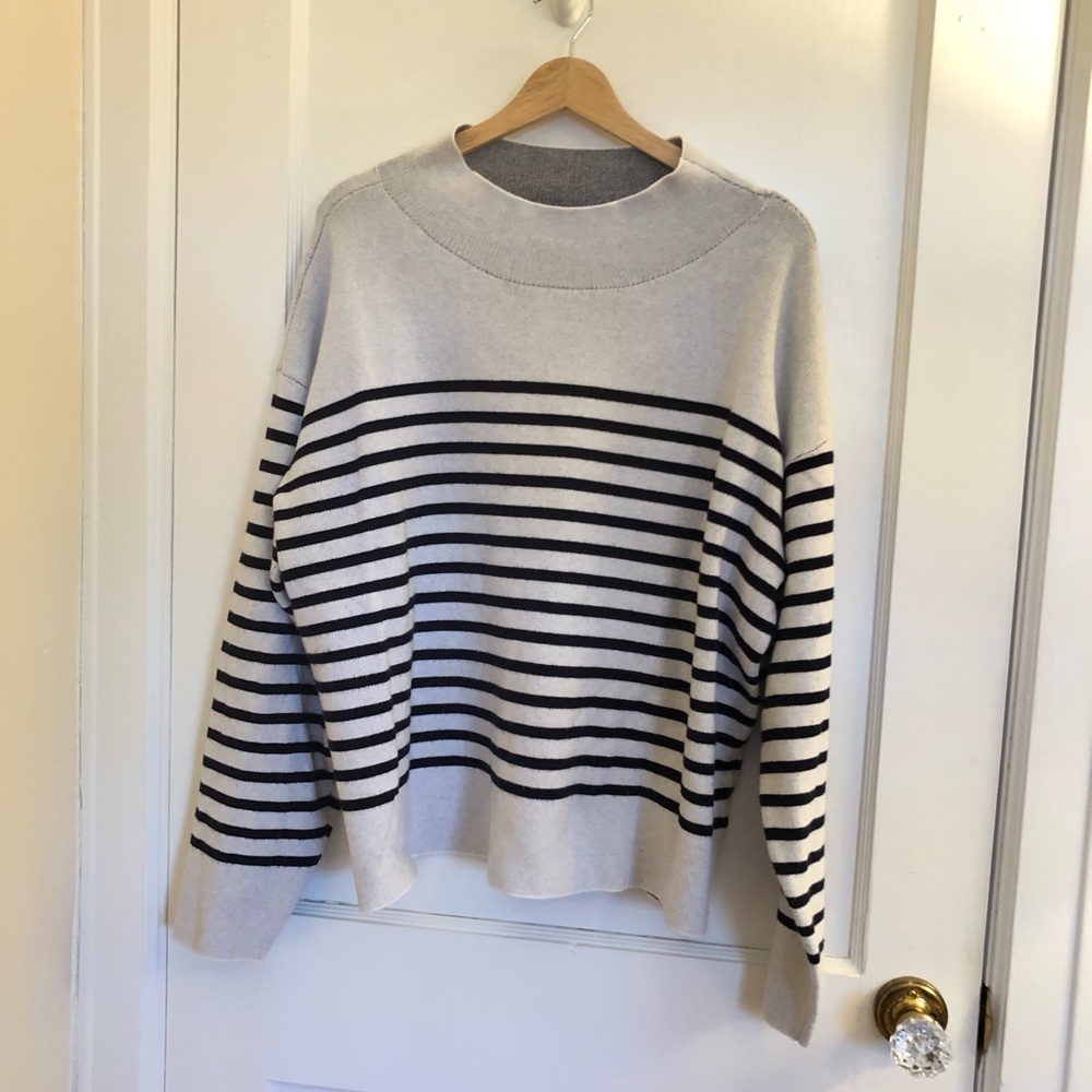 Anthropologie Maeve Striped Navy and Cream Sweater Nautical Preppy
